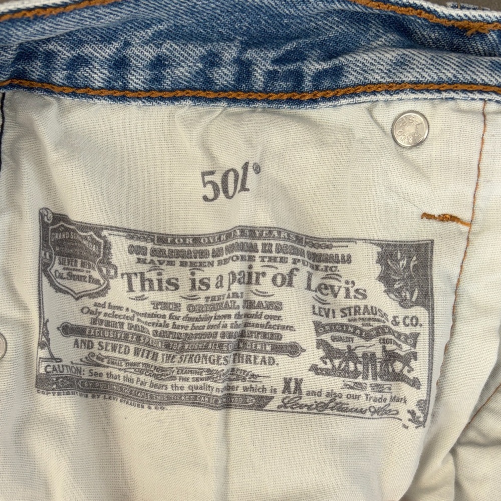 Levi's 501 Light Blue Distressed Denim Cutoff Shorts - Picture 4 of 5